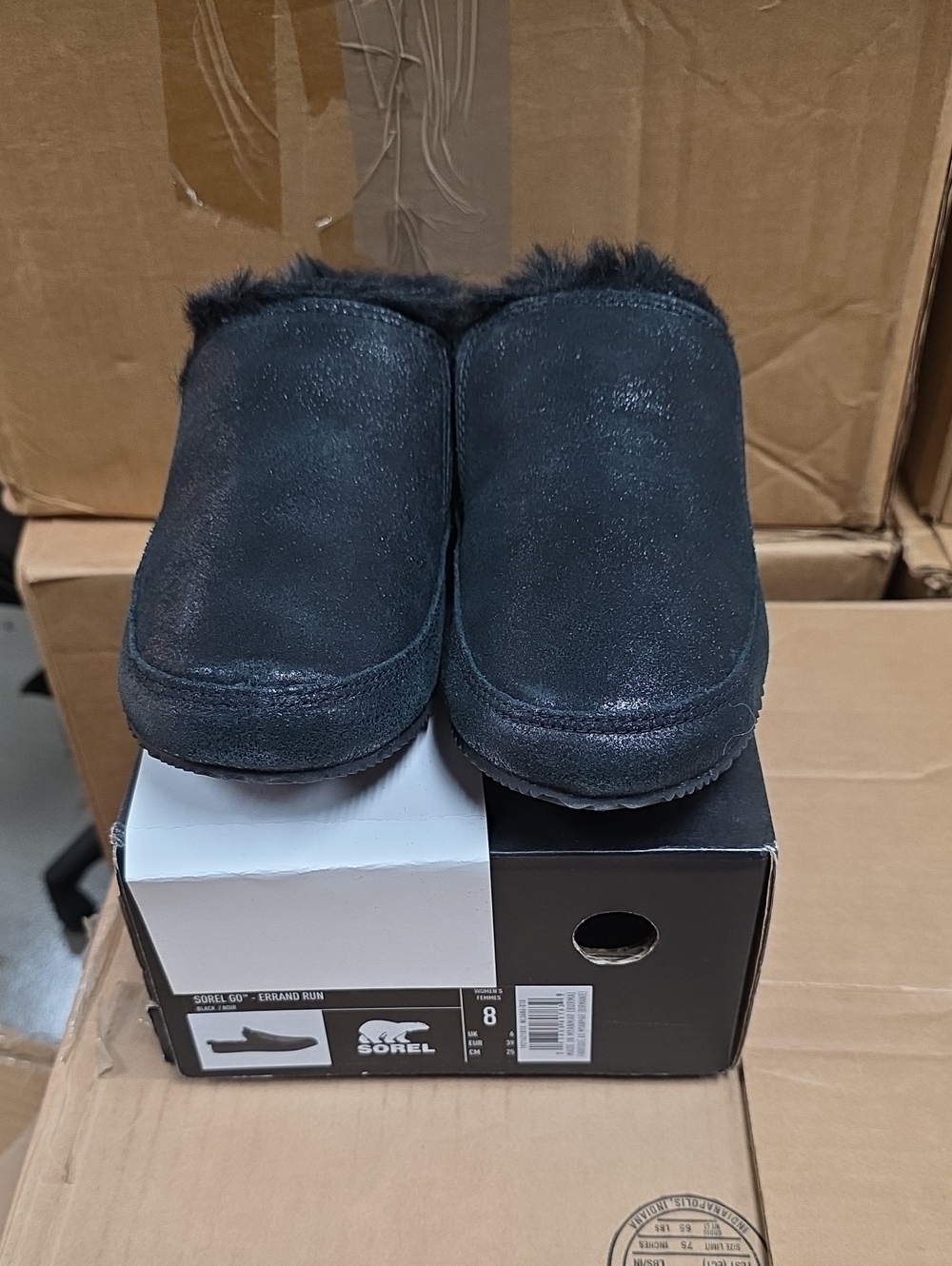 Sorel Go Errand Run WomensBlack Faux-Fur Mule Slippers